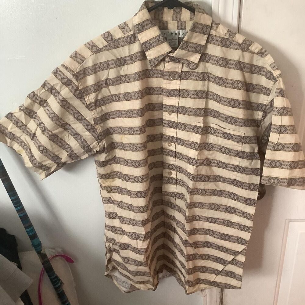 Tribute size medium m top button down up pattern tribal vintage 1990s 90s 2000s